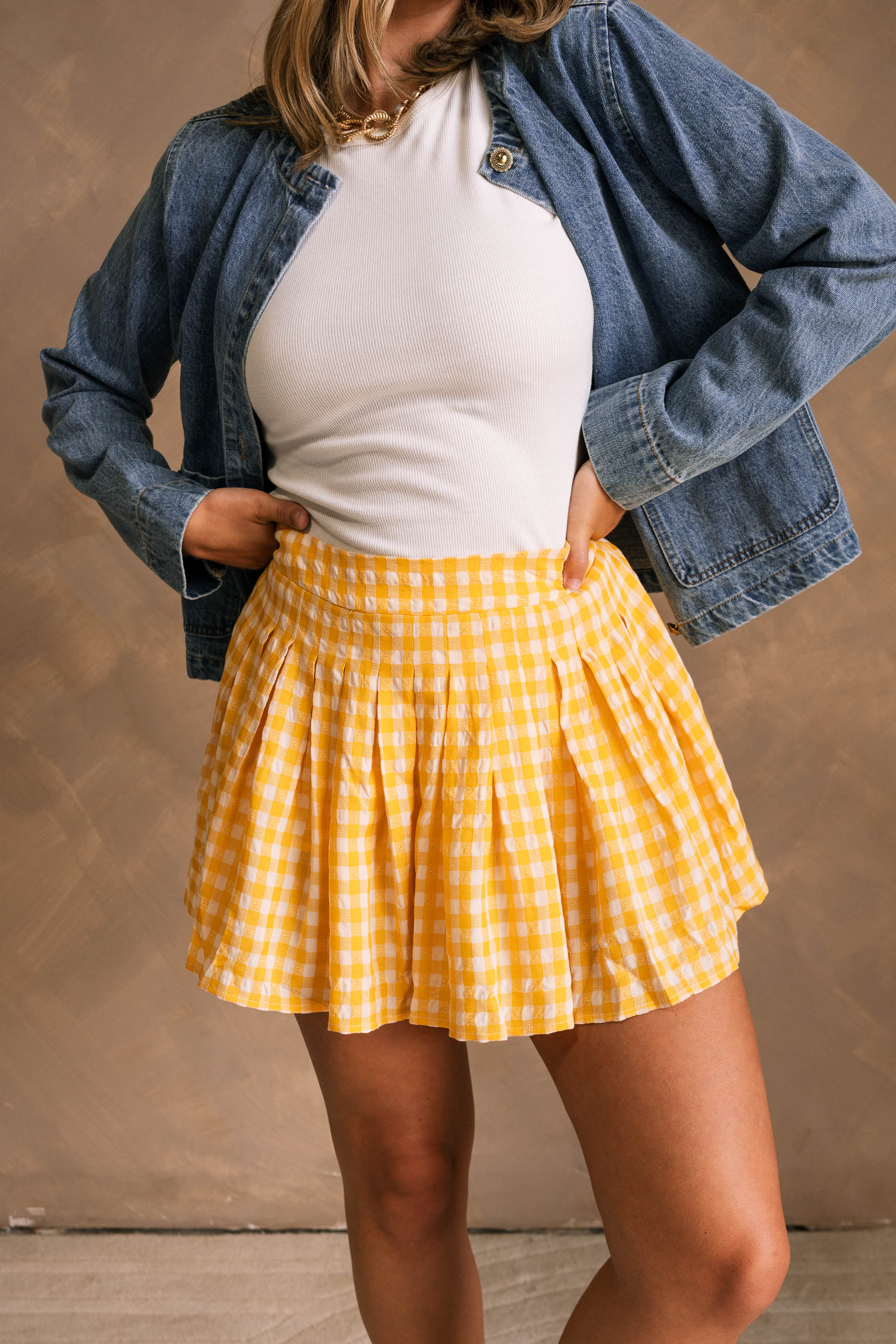 Leighton Yellow & White Gingham Flare Skirt - Image 5