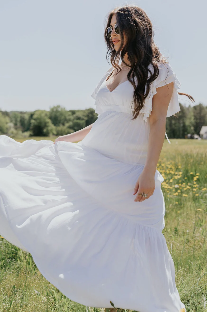 Leila Cream Ruffle Short Sleeve Maxi Dress - Image 3