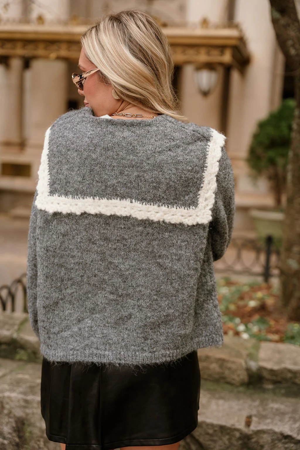 Leila Grey & Cream Collar Cardigan - Image 9