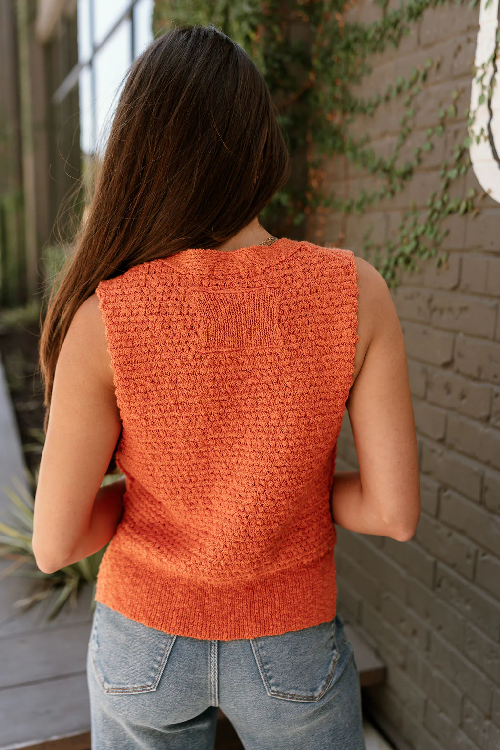 Leila Orange & Gold Buttons Knit Vest - Image 4