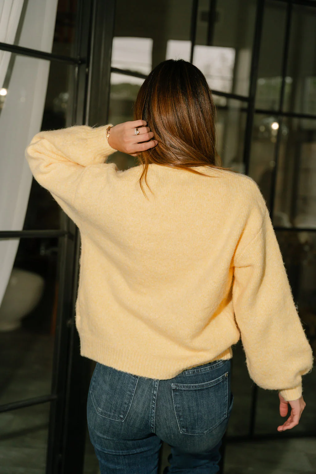 Leila Yellow Knit & Gingham Ties Cardigan - Image 4