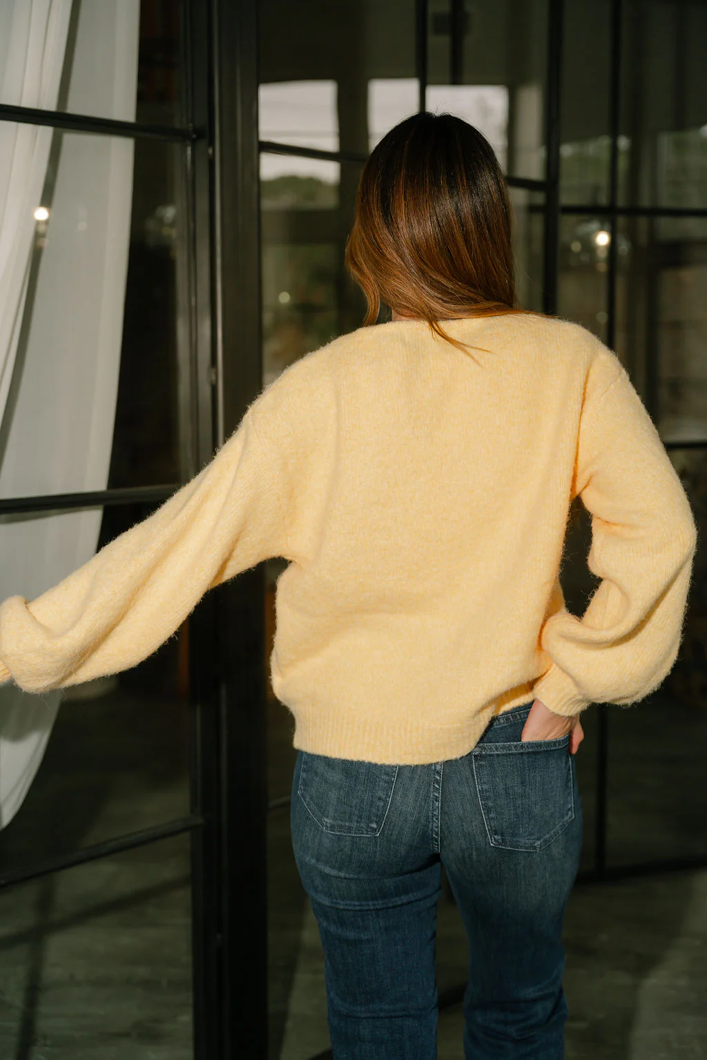 Leila Yellow Knit & Gingham Ties Cardigan - Image 8