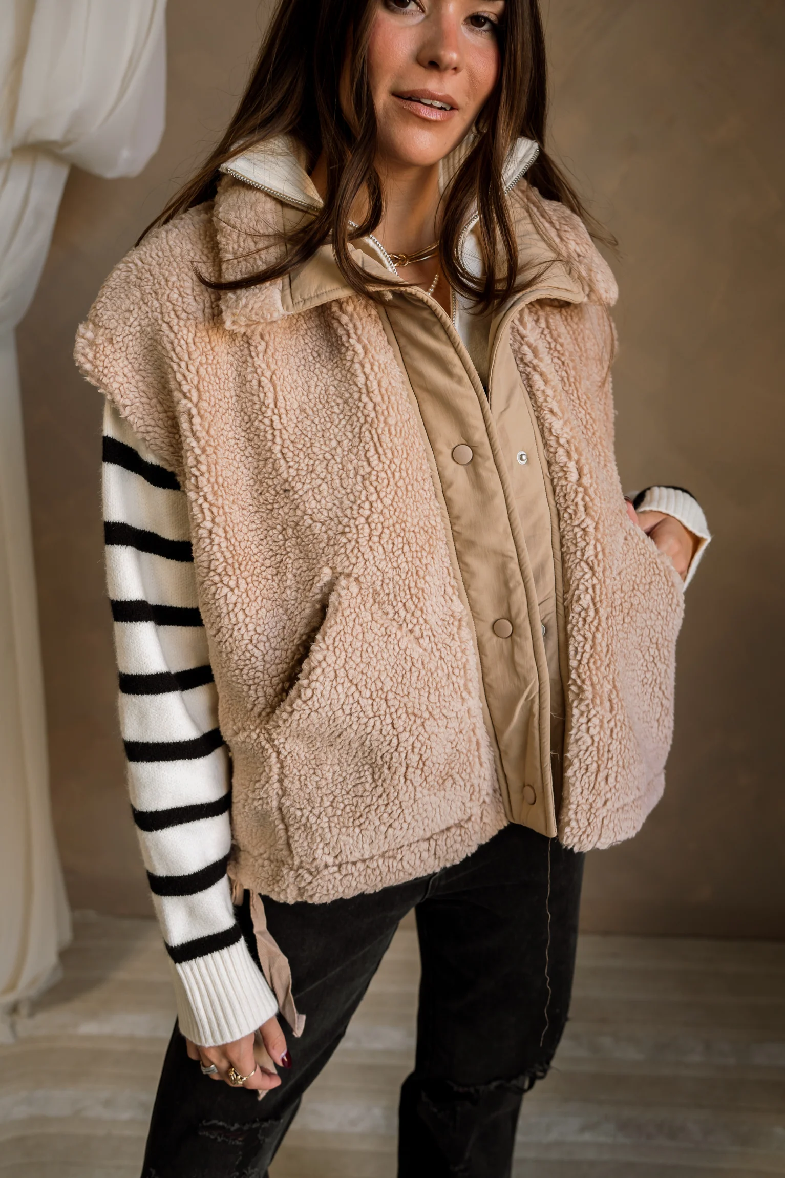 Leland Sherpa Button Snap-Up Vest - Image 12