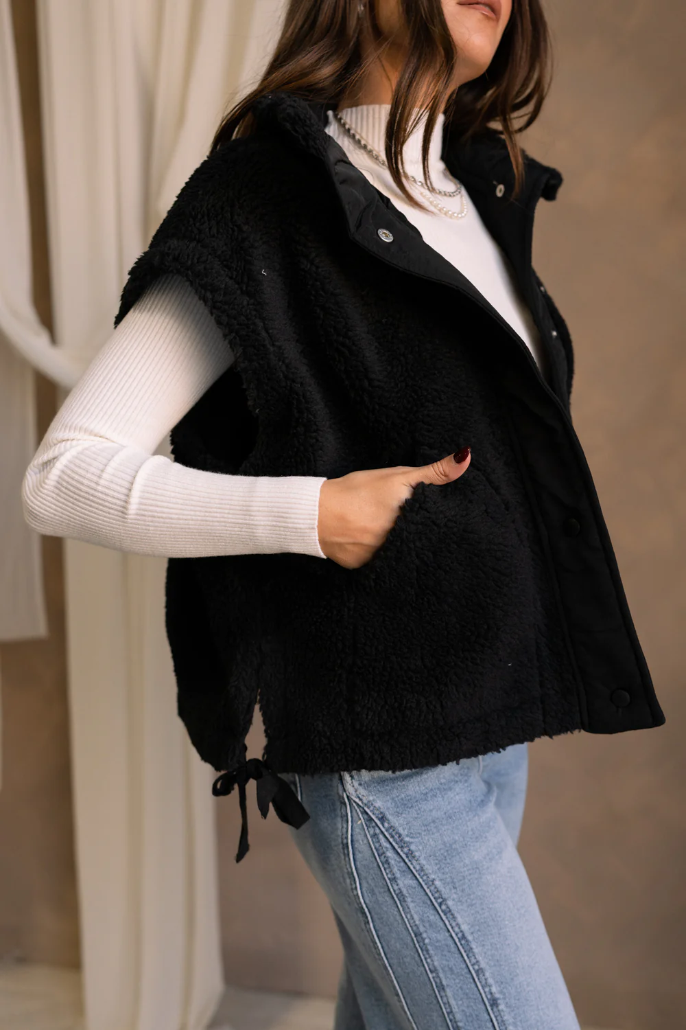 Leland Sherpa Button Snap-Up Vest - Image 5