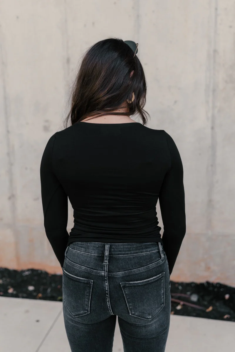 Lena Black Basic Long Sleeve Top - Image 6