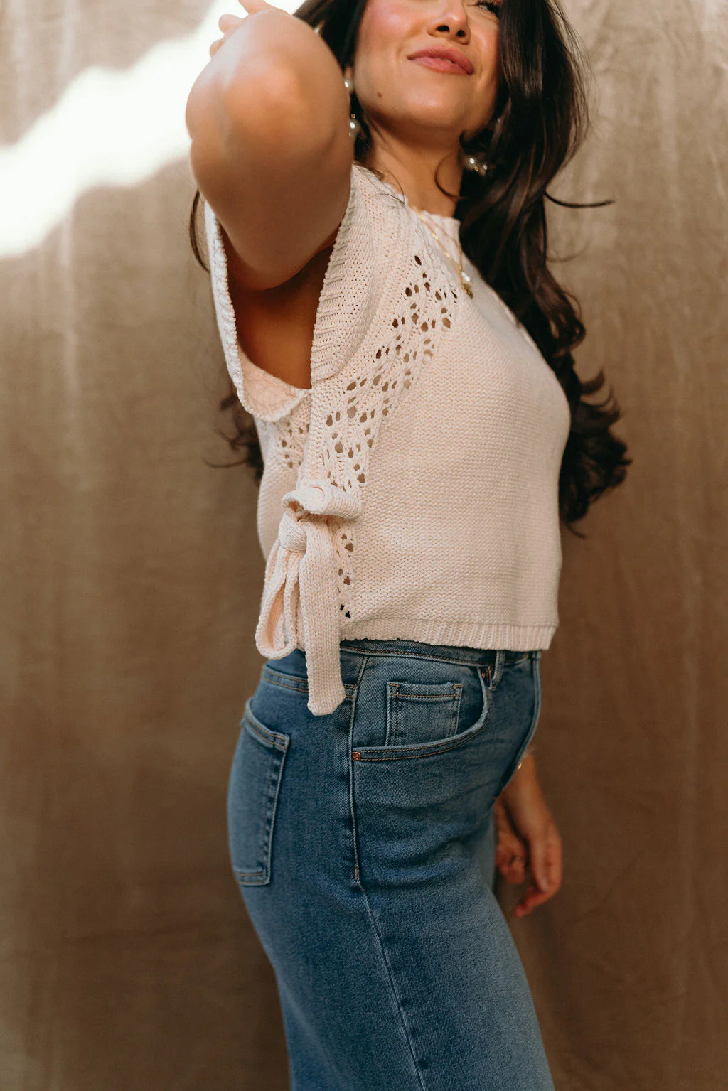 Lena Cream Knit Side Ties Sweater - Image 2
