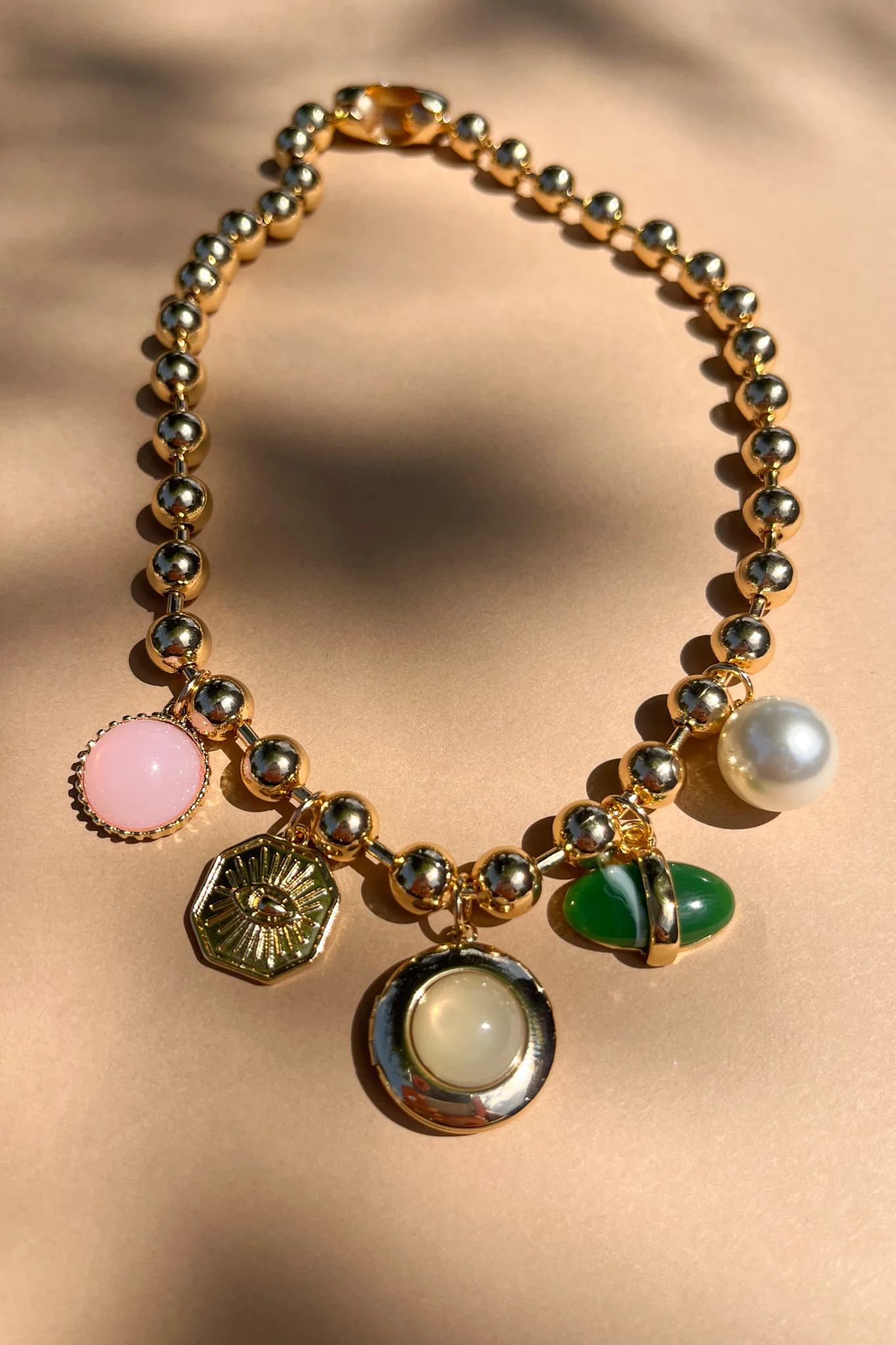 Lena Gold & Multi Stone Charm Necklace - Image 2