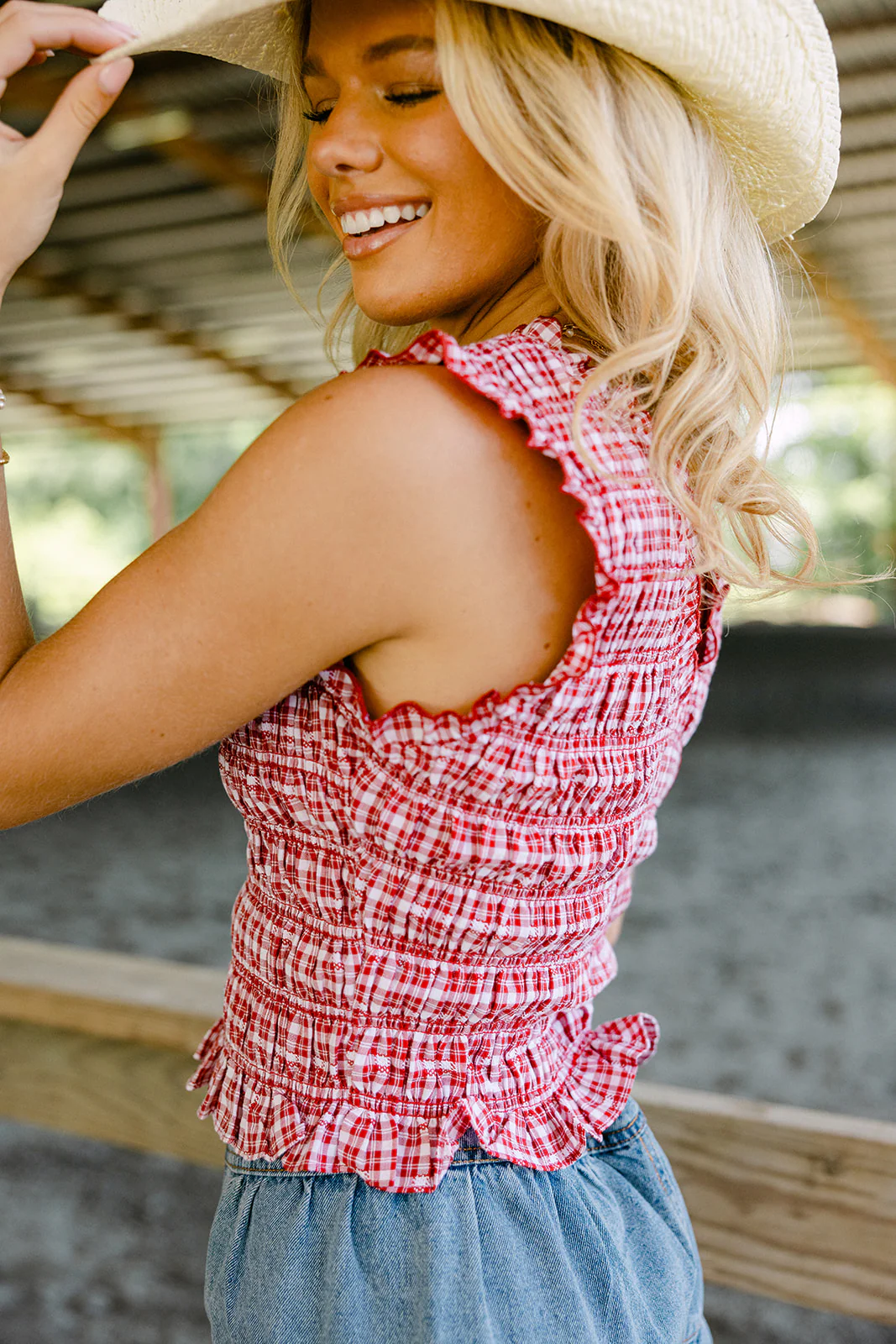 Lena Red & White Smocked Tank - Image 3
