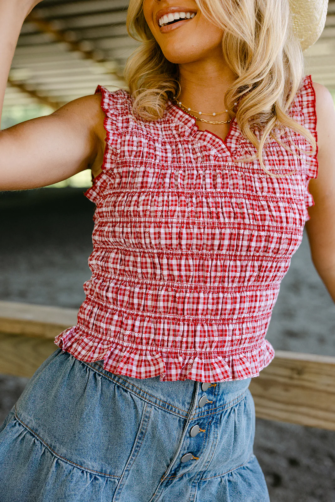 Lena Red & White Smocked Tank - Image 4