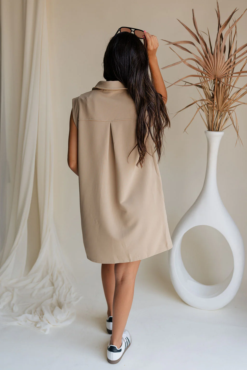 Lena Taupe Ribbed V-Neckline Mini Dress - Image 6