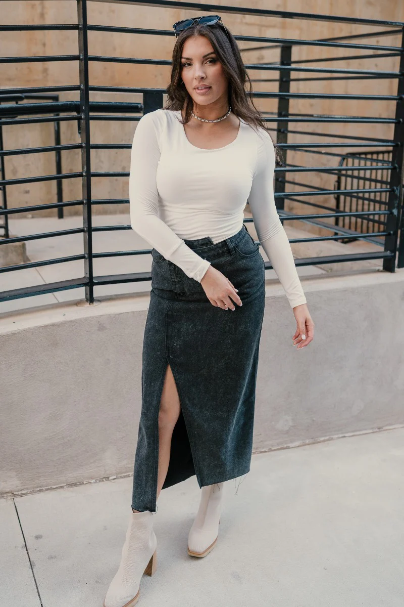 Lena White Basic Long Sleeve Top - Image 2