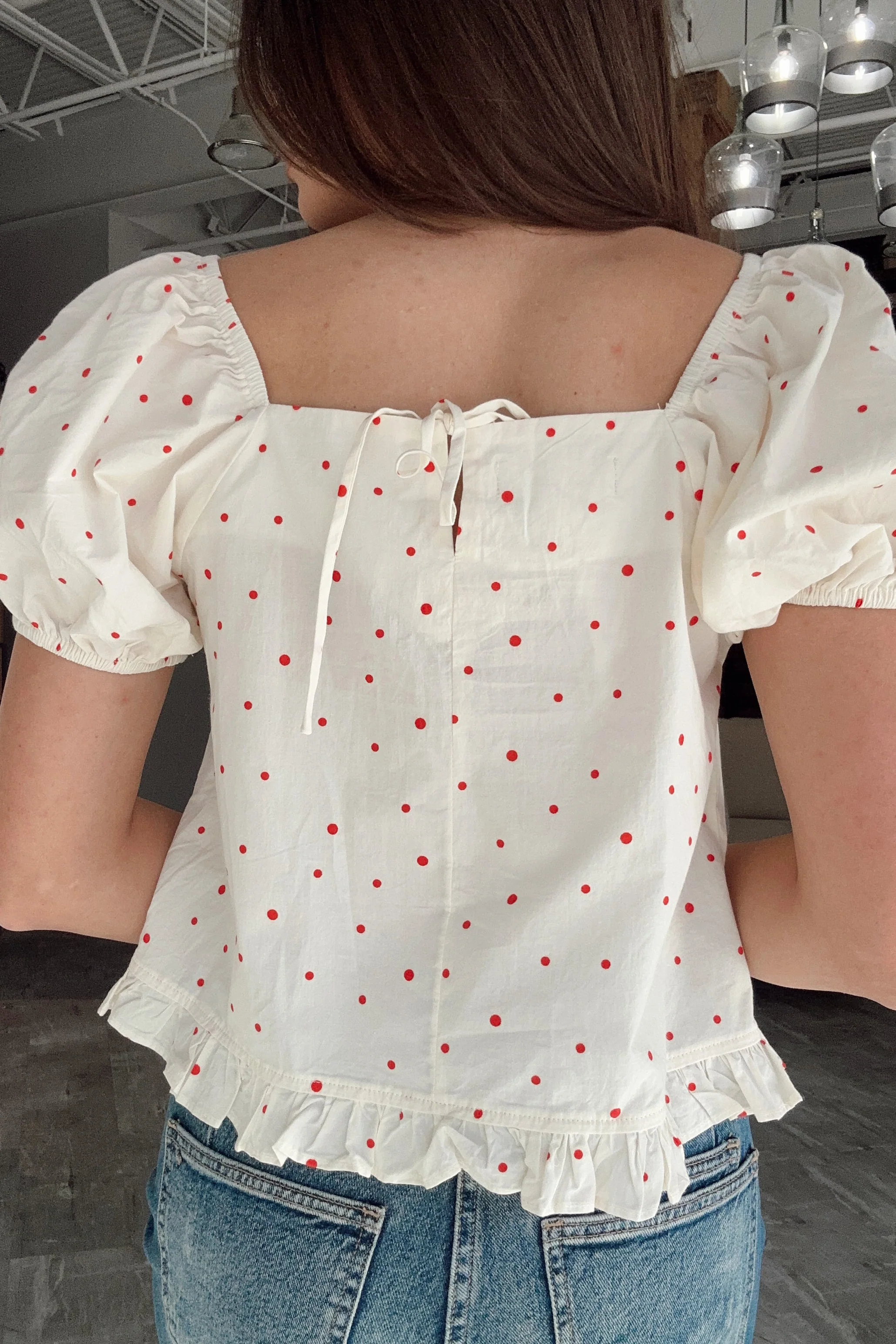 Lena White & Red Hearts Ruffle Top - Image 5