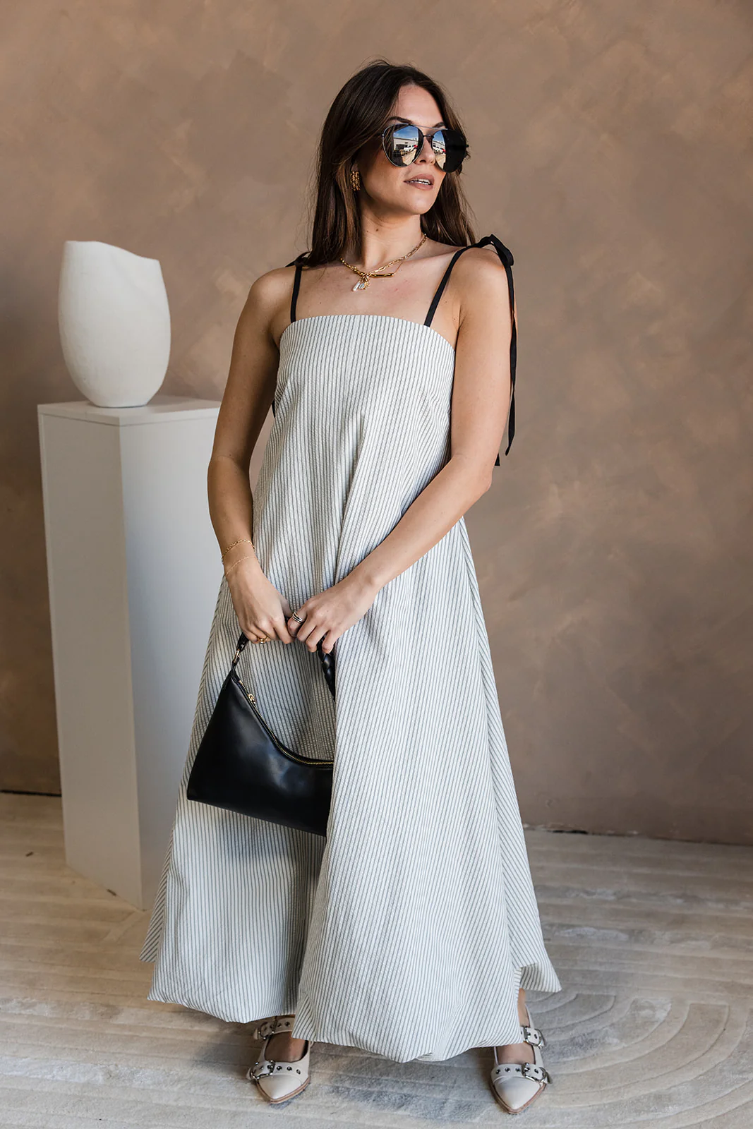 Lennon White & Black Striped Maxi Dress