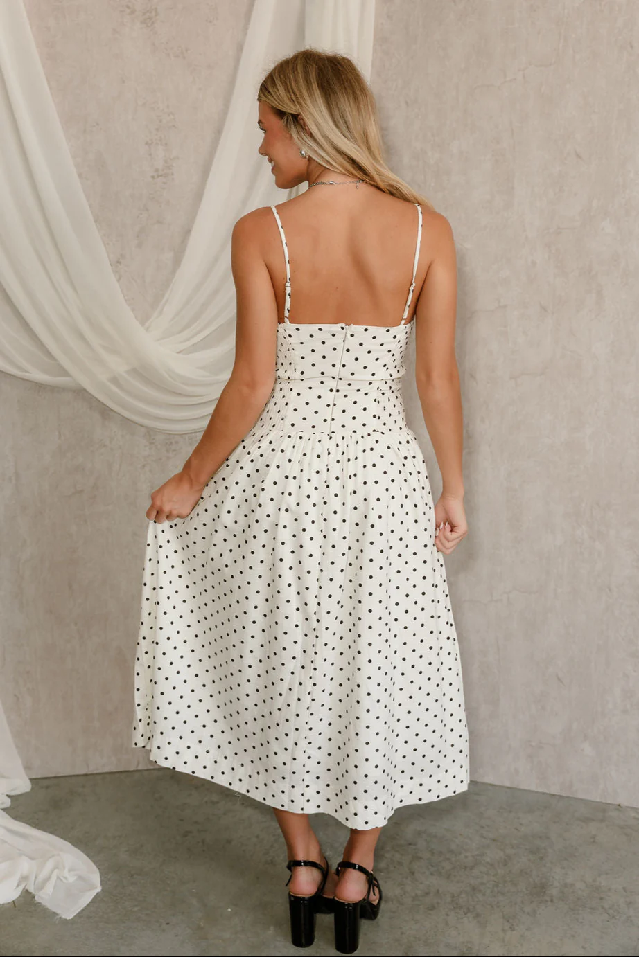 Lennox Ivory & Black Polka Dot Midi Dress - Image 4