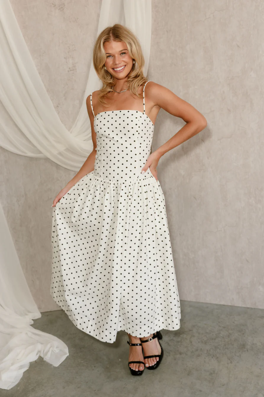 Lennox Ivory & Black Polka Dot Midi Dress - Image 5