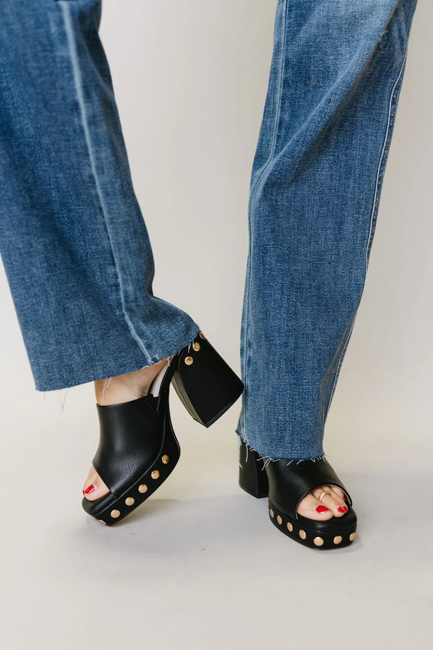 Leona Gold Studs & Black Block Heel
