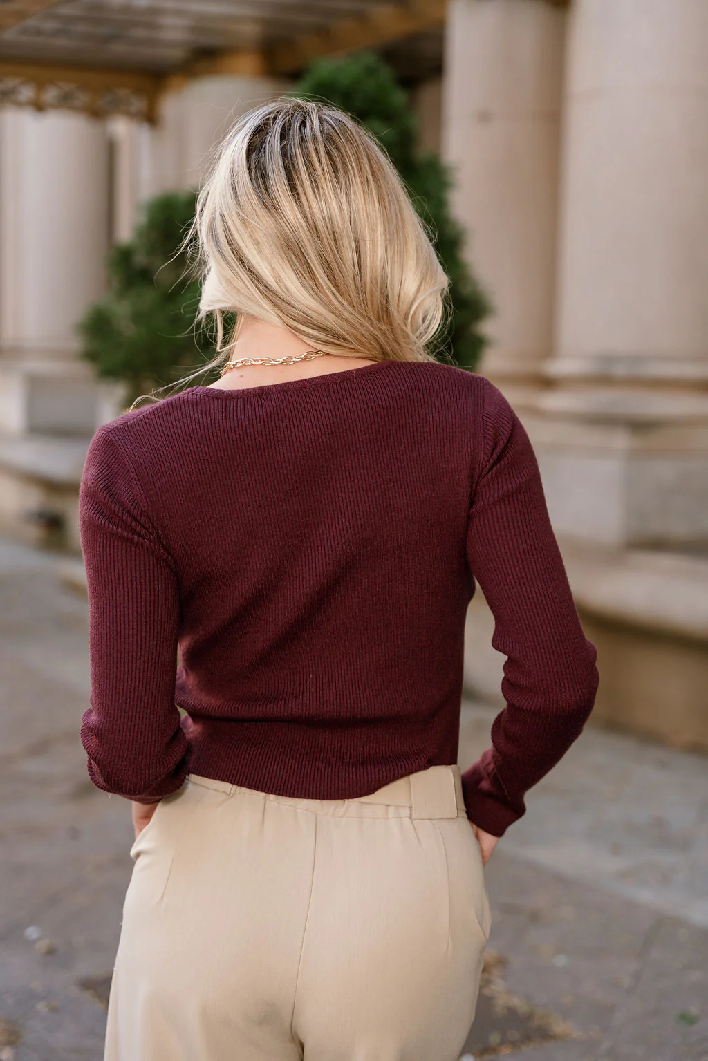 Leona Burgundy & Gold Chain Sweater - Image 10