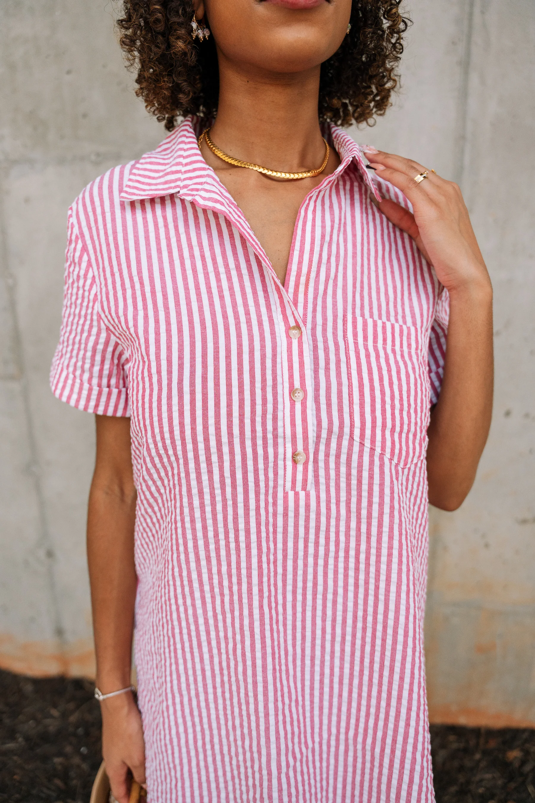 Leona Red & White Stripe Mini Dress - Image 2