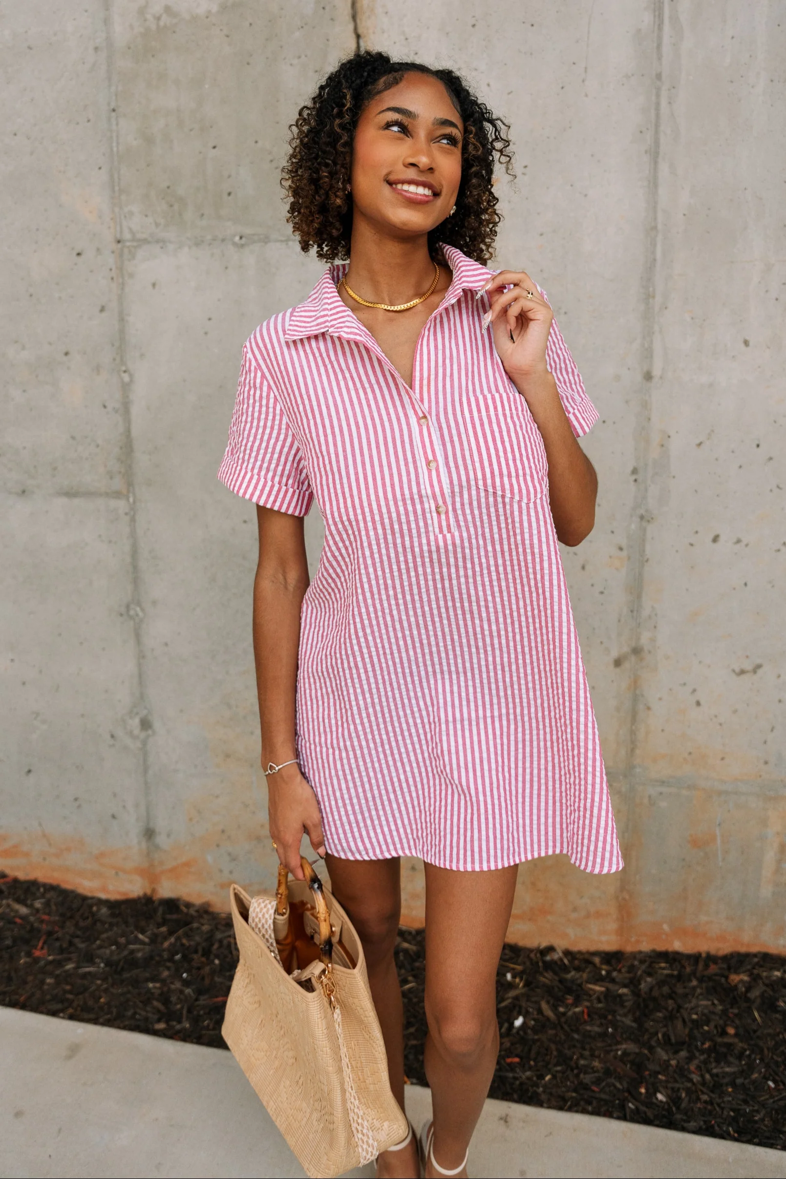 Leona Red & White Stripe Mini Dress - Image 6