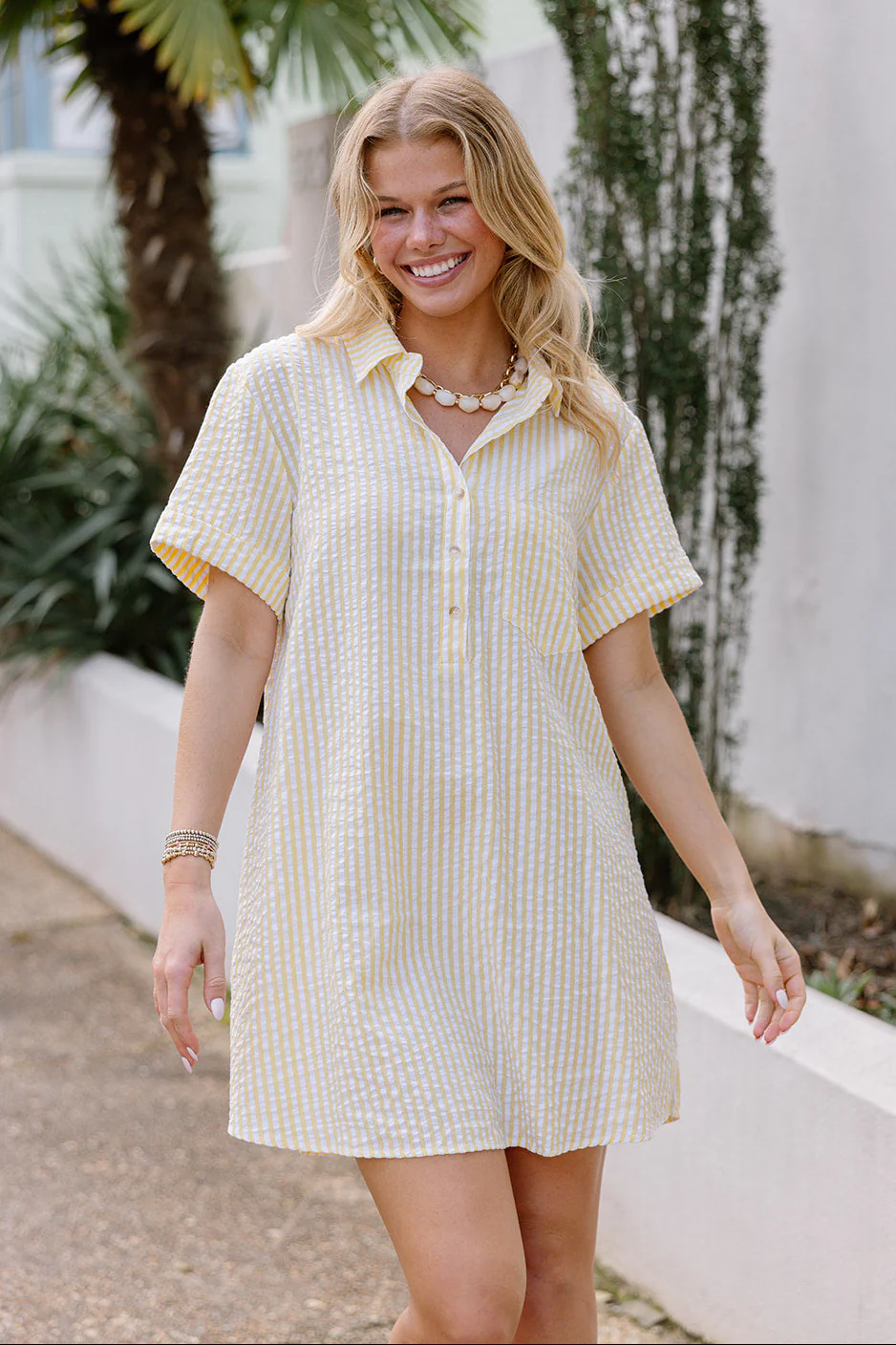 Leona Yellow & White Stripe Mini Dress - Image 4