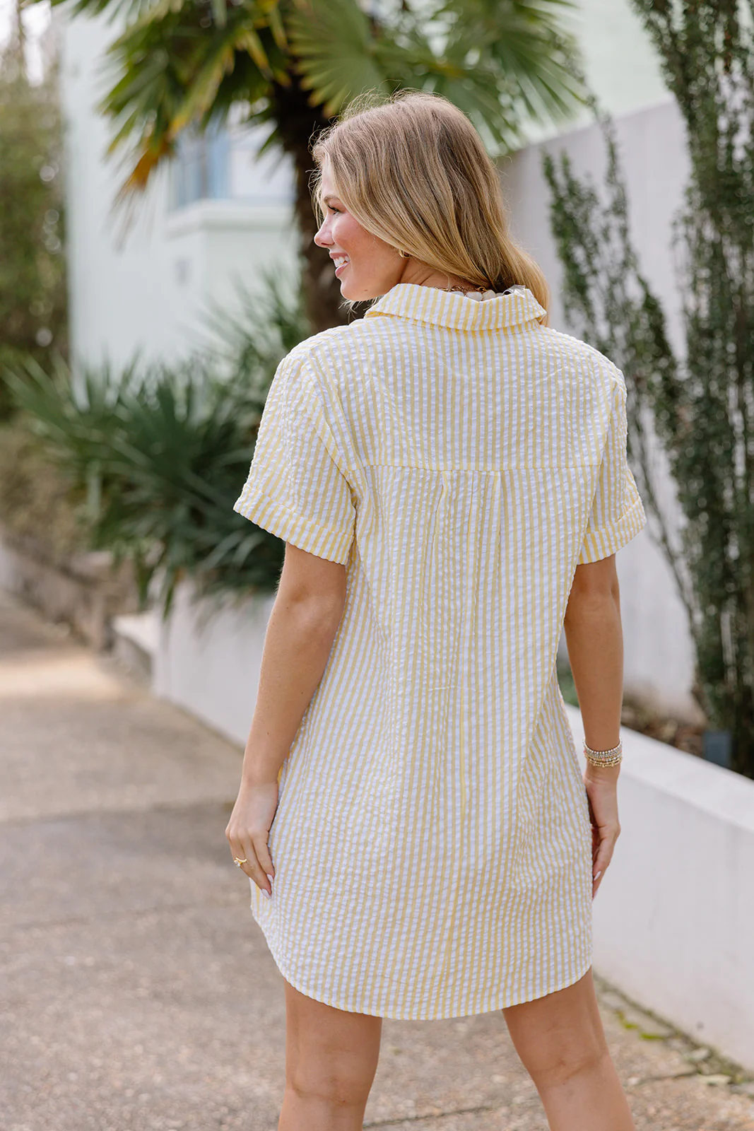 Leona Yellow & White Stripe Mini Dress - Image 5