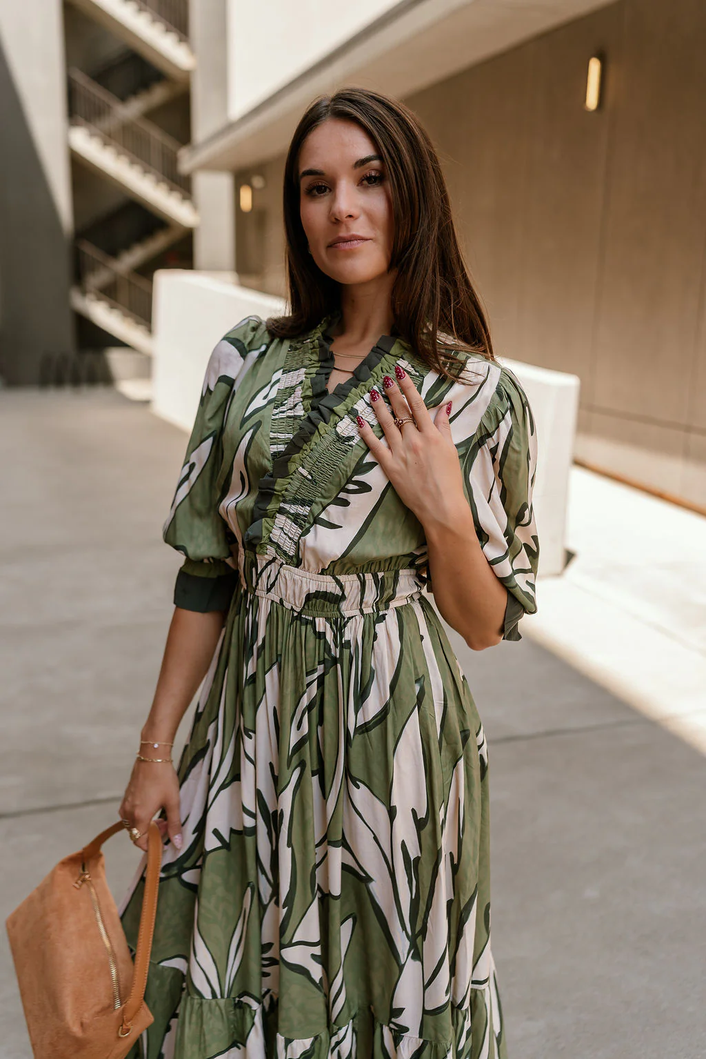 Lexi Green & Cream Floral Midi Dress - Image 4