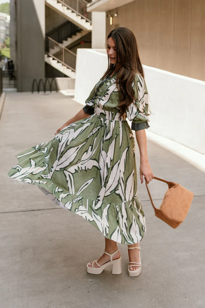 Lexi Green & Cream Floral Midi Dress - Image 5