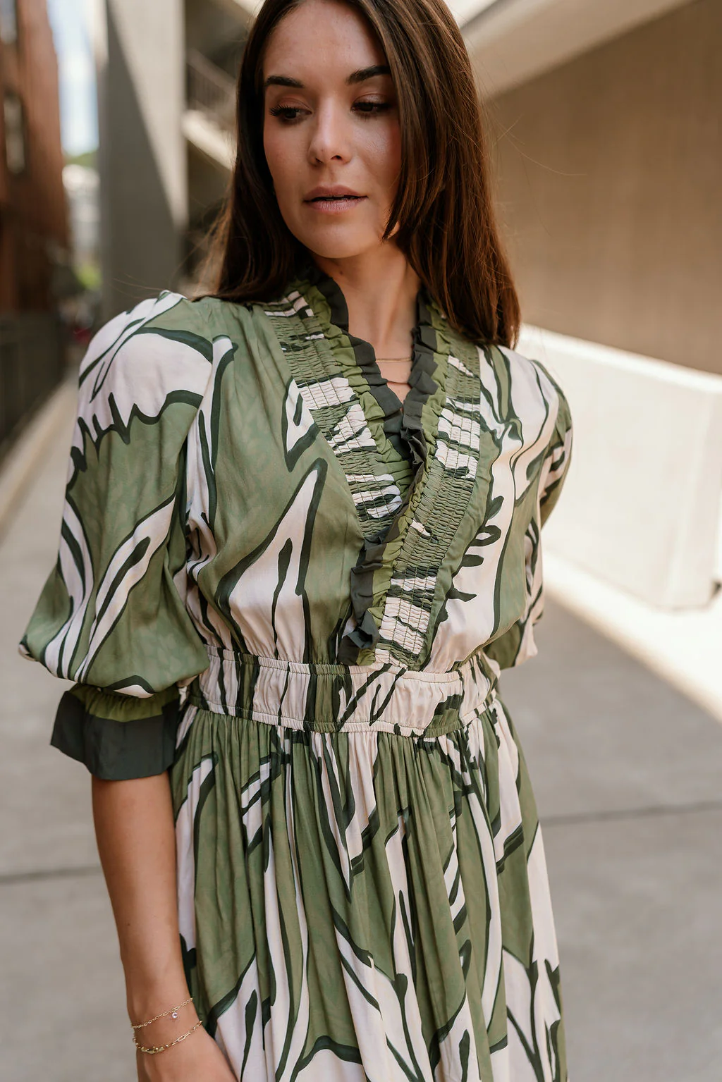 Lexi Green & Cream Floral Midi Dress - Image 6