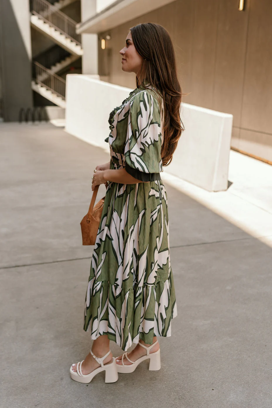 Lexi Green & Cream Floral Midi Dress - Image 7