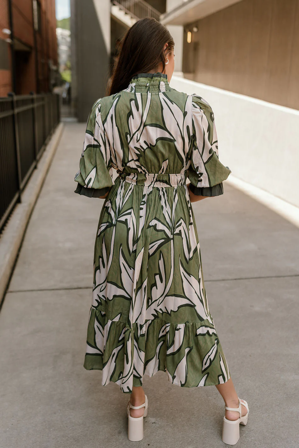 Lexi Green & Cream Floral Midi Dress - Image 8