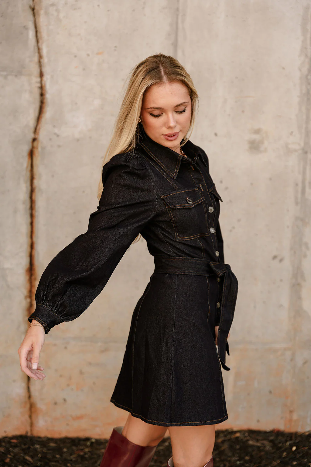 Lia Dark Wash Denim Long Sleeve Mini Dress - Image 6