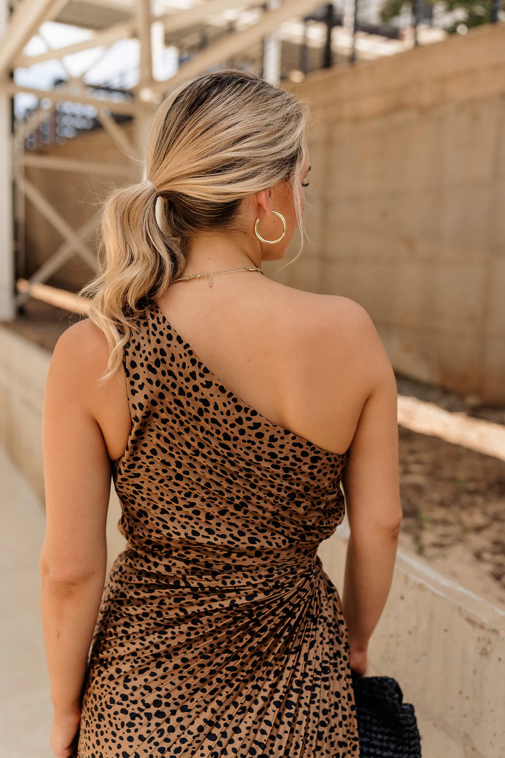 Liana Cheetah Pleated Satin Asymmetric Dress - Image 4
