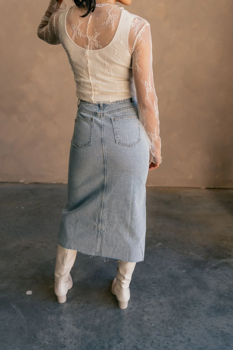 Liana Denim Front Slit Midi Skirt - Image 5
