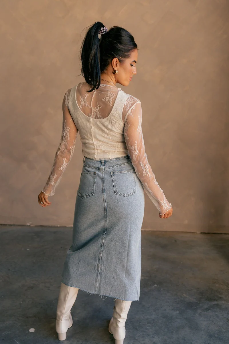 Liana Denim Front Slit Midi Skirt - Image 6