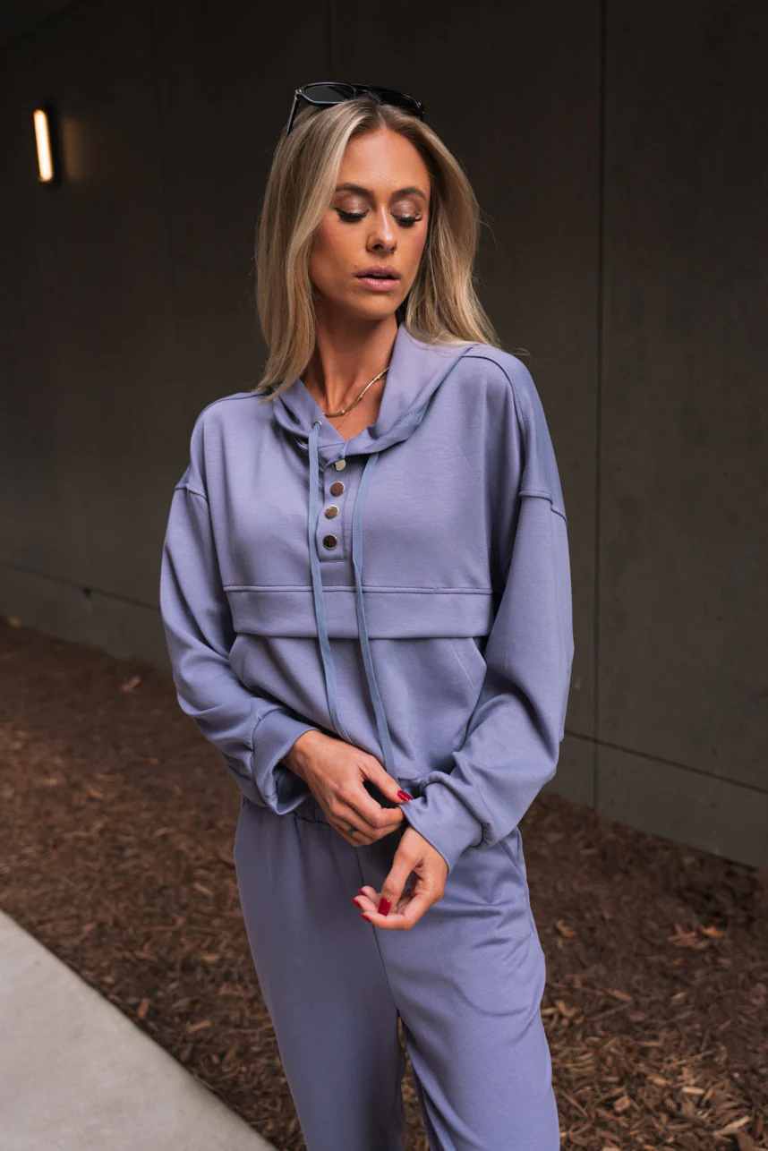 Liana Stone Blue Hoodie Long Sleeve Top - Image 2