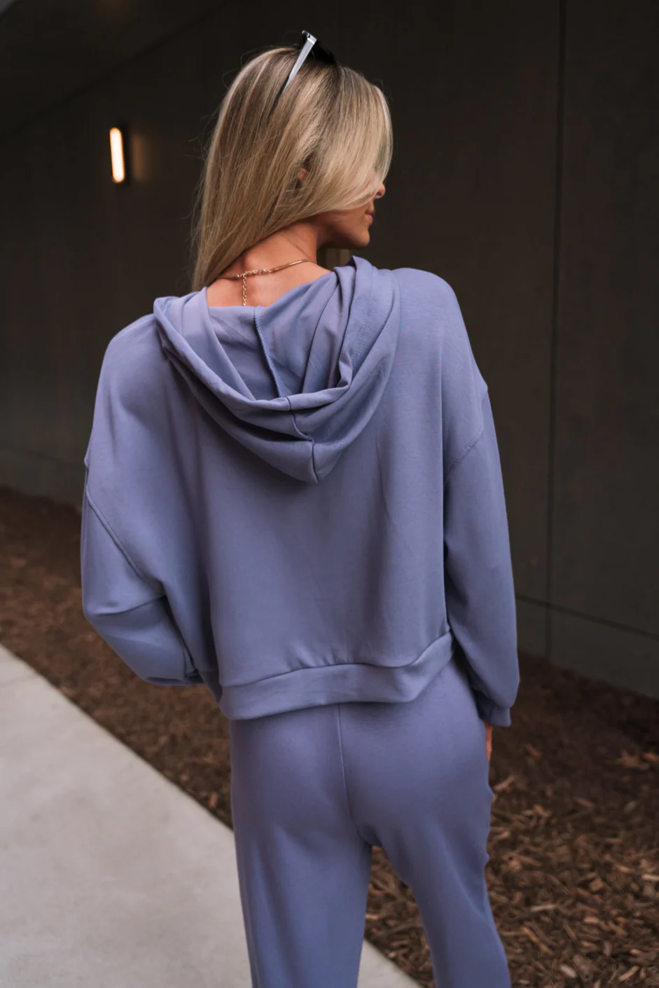 Liana Stone Blue Hoodie Long Sleeve Top - Image 4