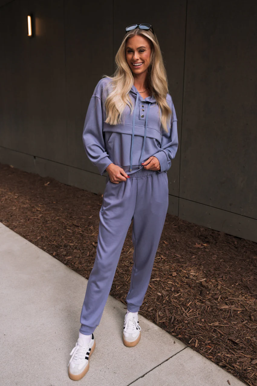 Liana Stone Blue Hoodie Long Sleeve Top - Image 5