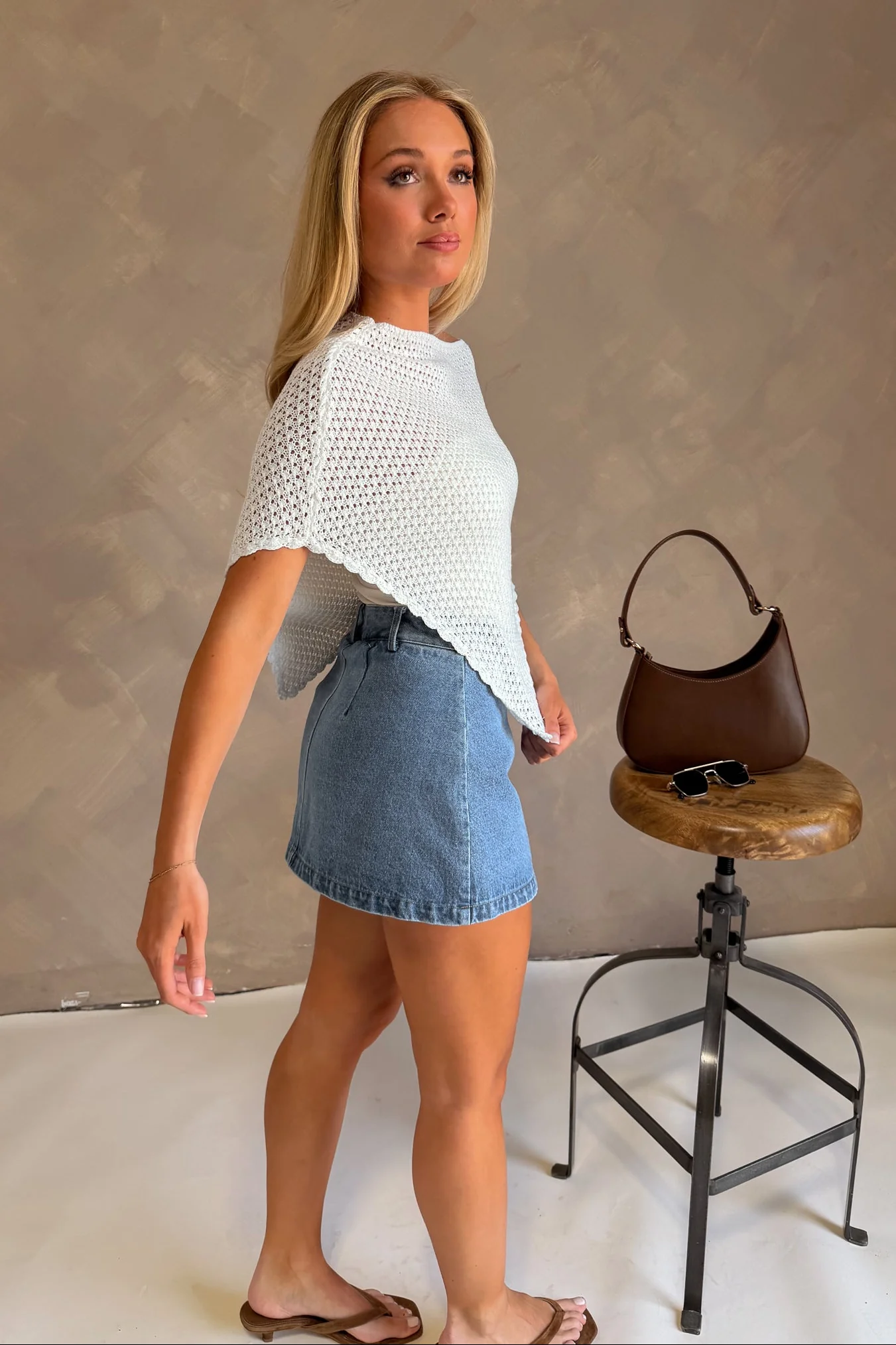 Liana White Open Knit Poncho Top - Image 3
