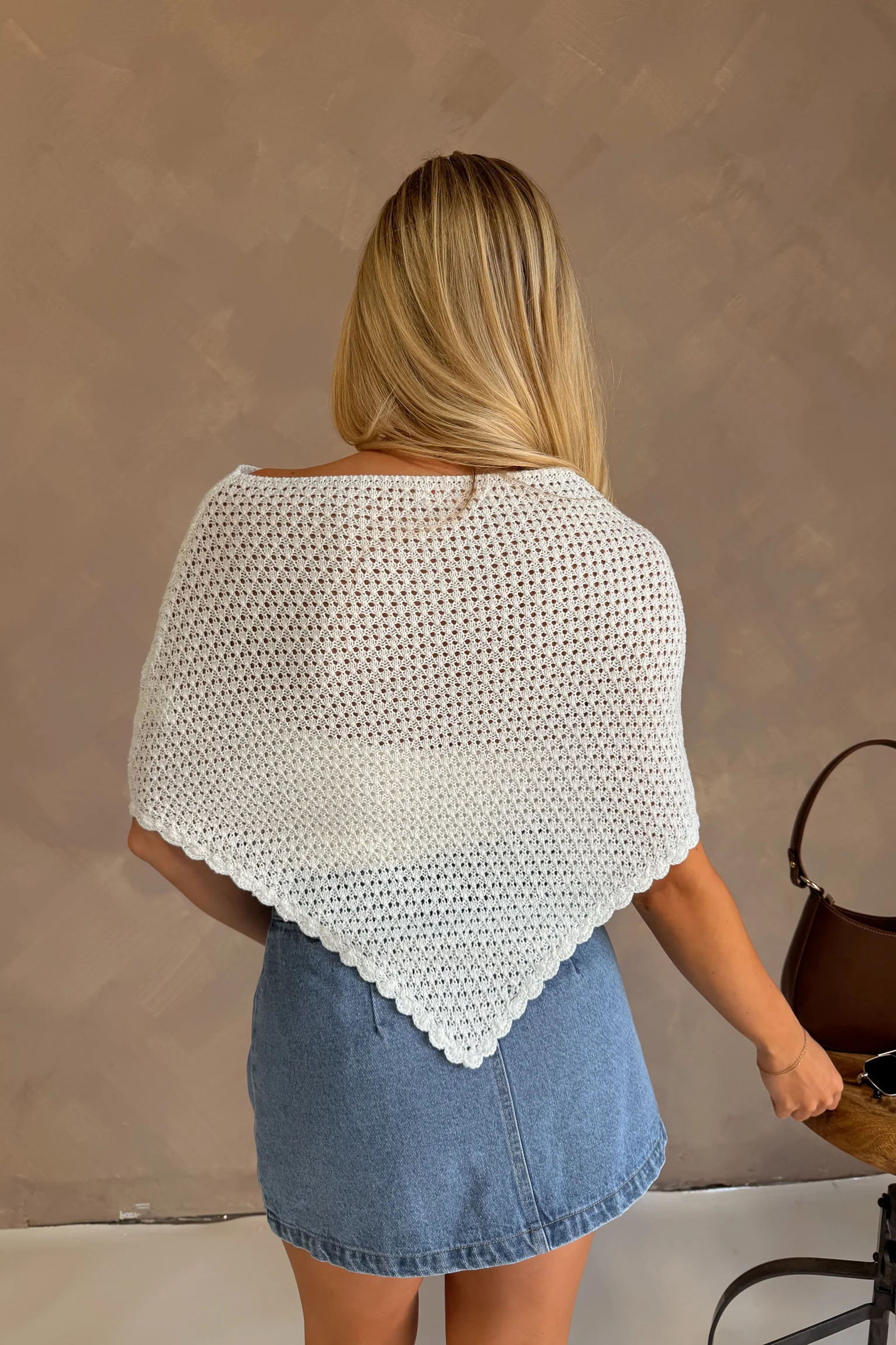 Liana White Open Knit Poncho Top - Image 4
