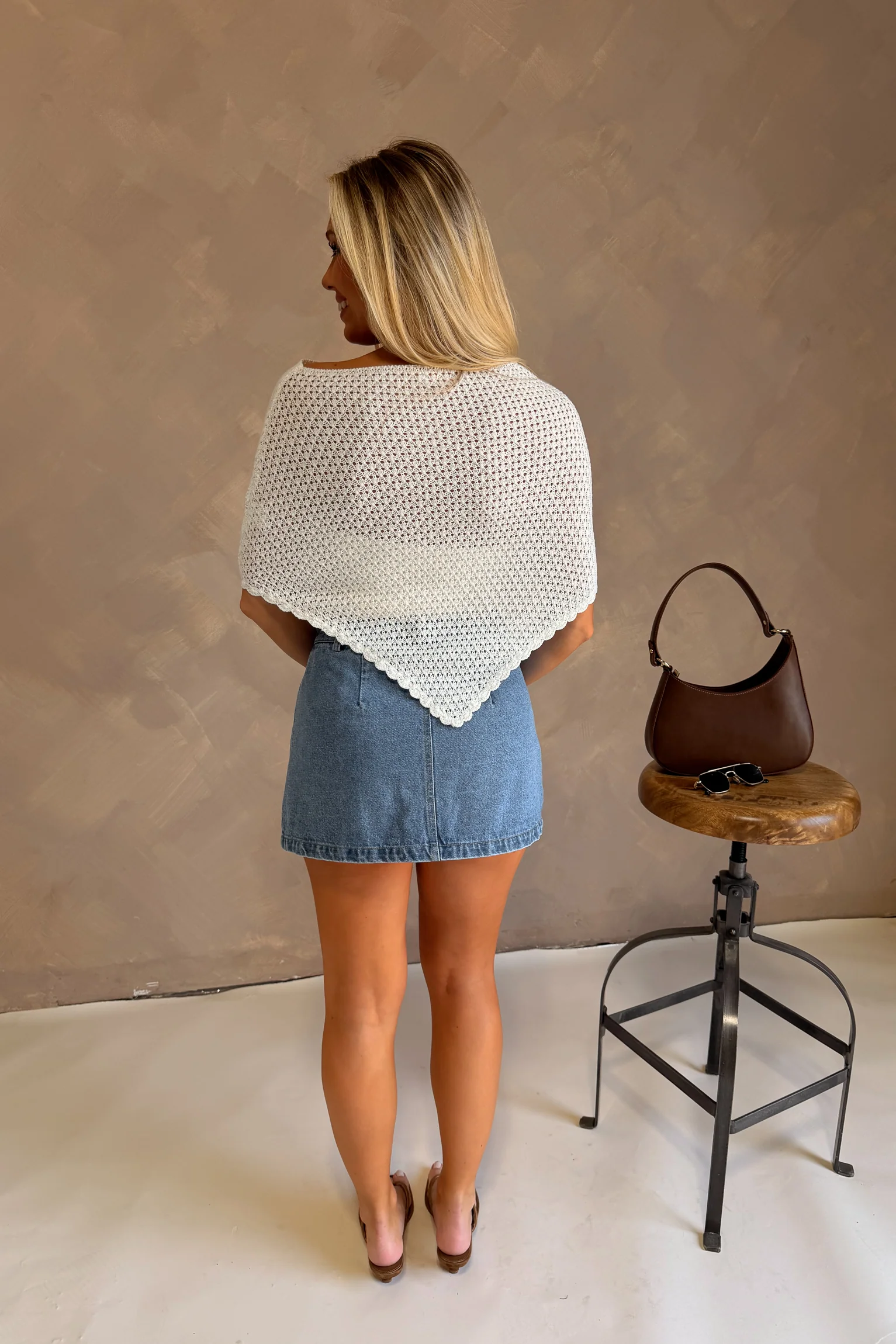 Liana White Open Knit Poncho Top - Image 7