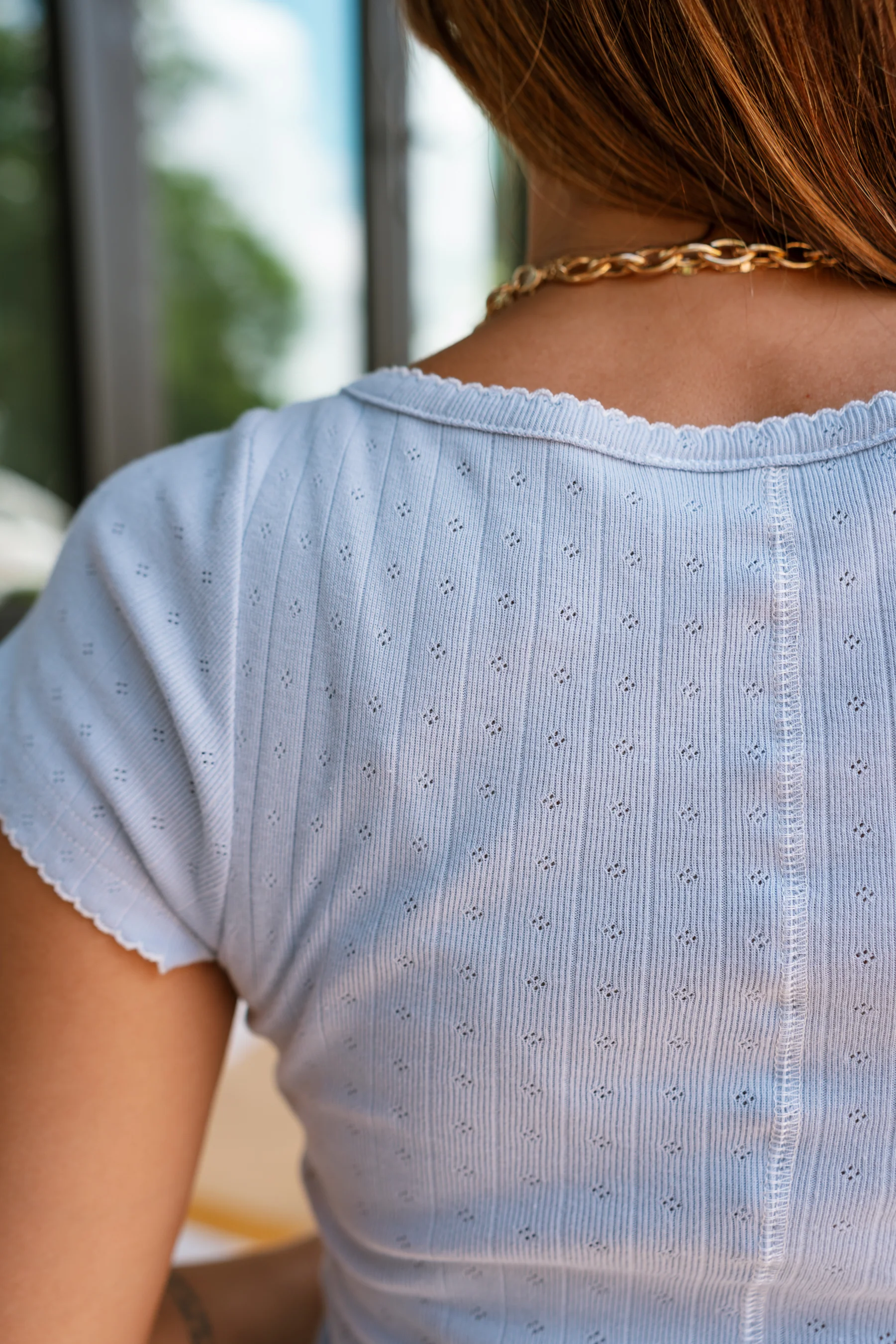 Libby Dusty Blue Button-Up Short Sleeve Top - Image 6