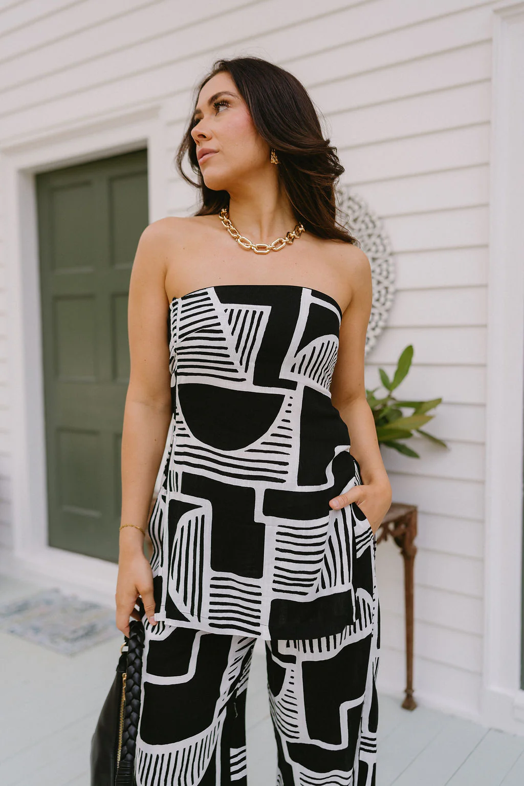 Lila Black & White Strapless Top - Image 2
