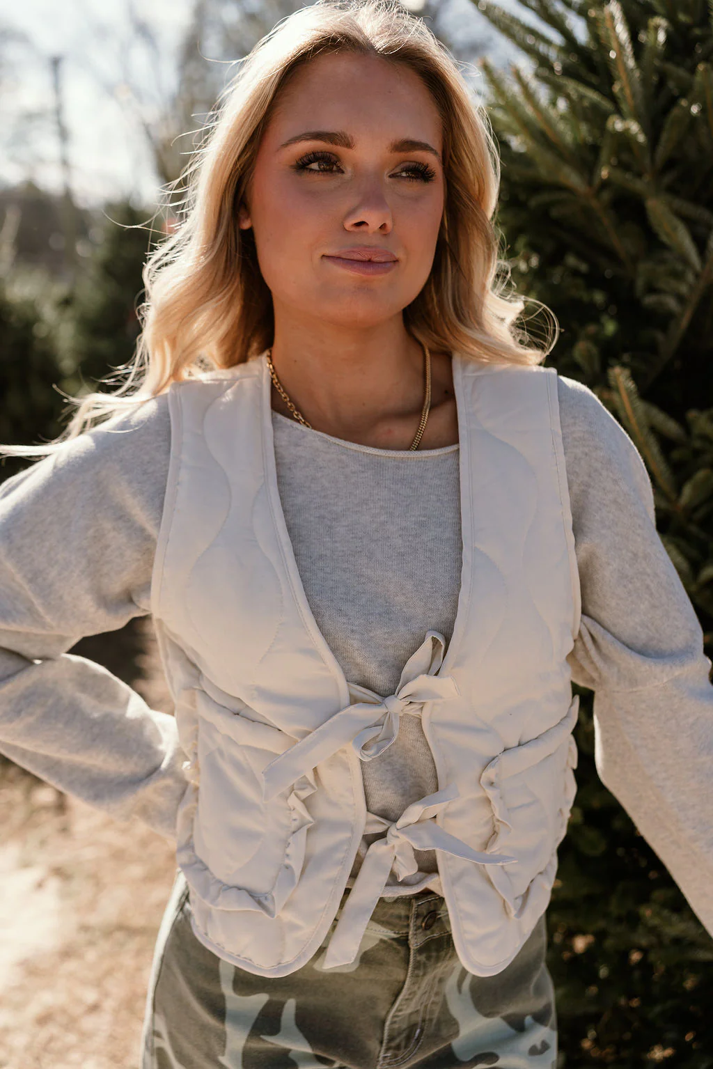 Lila Cream Front Ties Vest