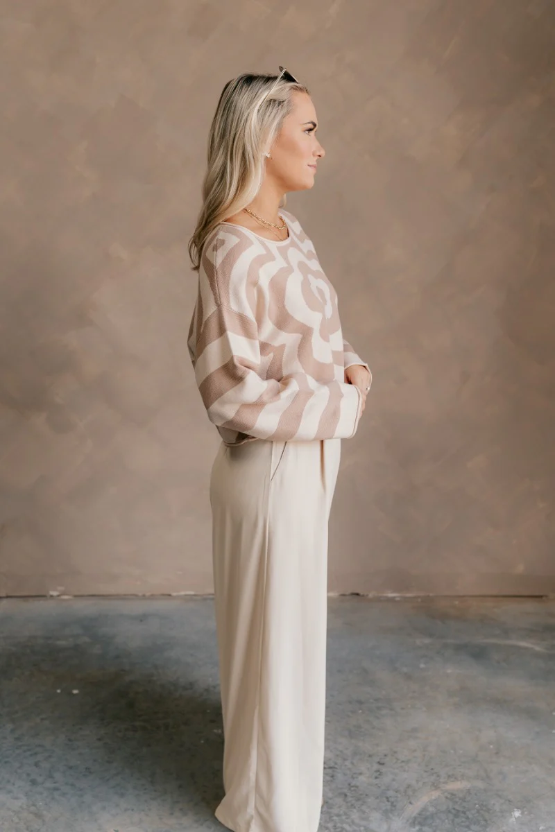 Lilah Beige & Taupe Flower Sweater - Image 3