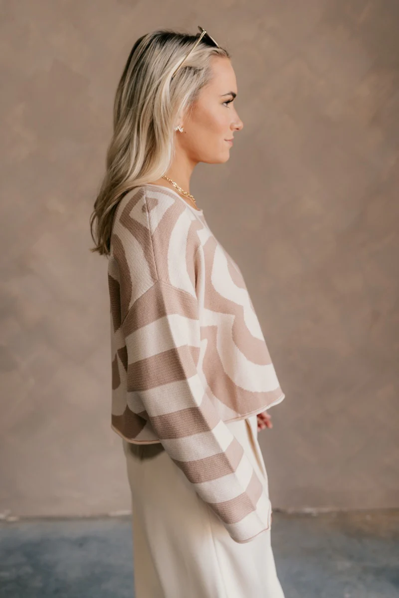 Lilah Beige & Taupe Flower Sweater - Image 4