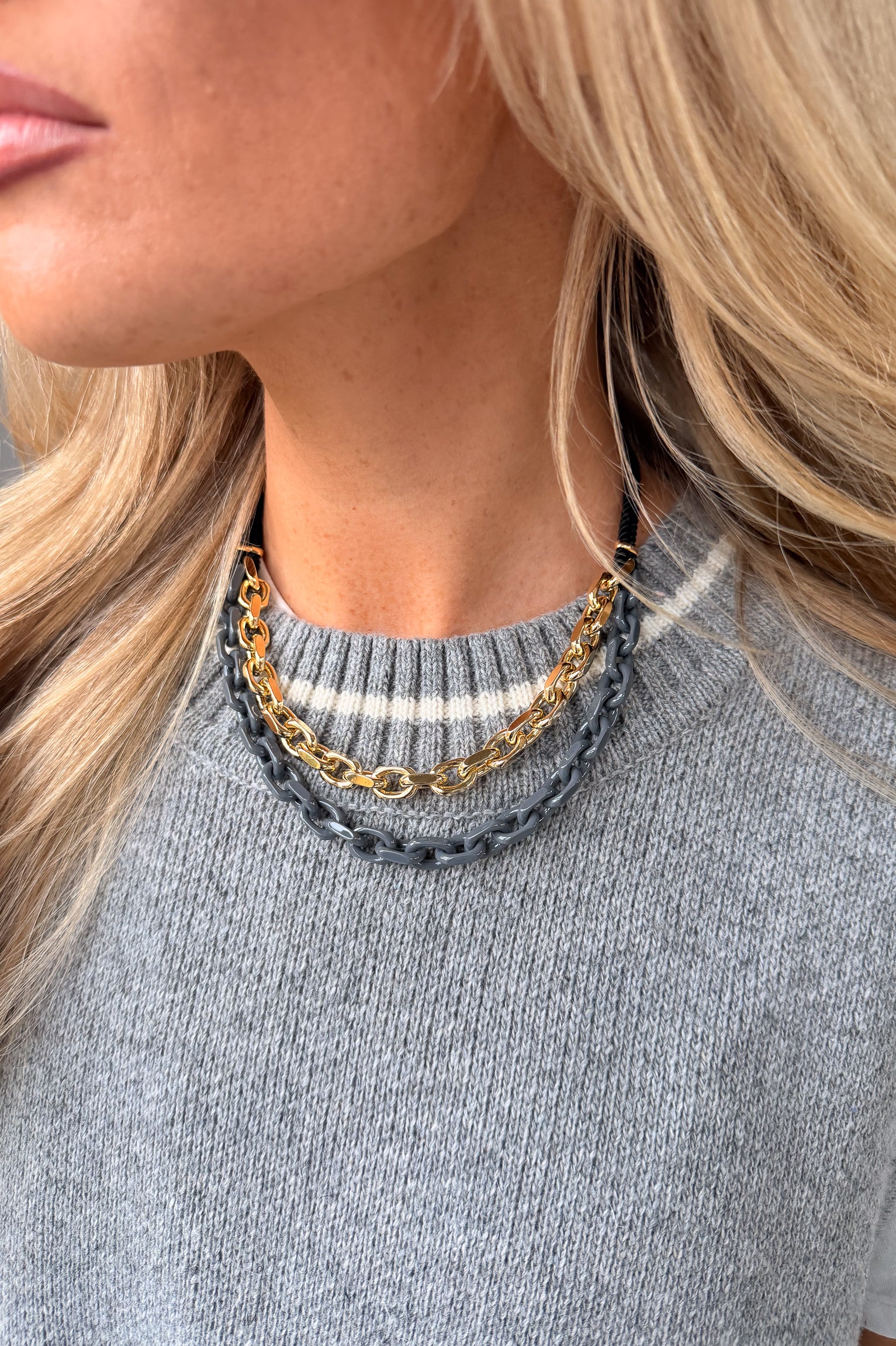 Lilah Grey & Gold Chain Double Necklace
