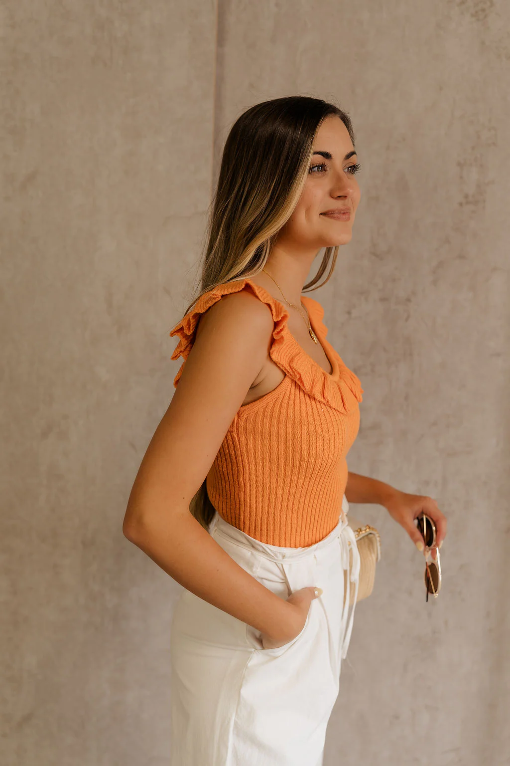 Lillian Orange Ruffle Tank - Image 4
