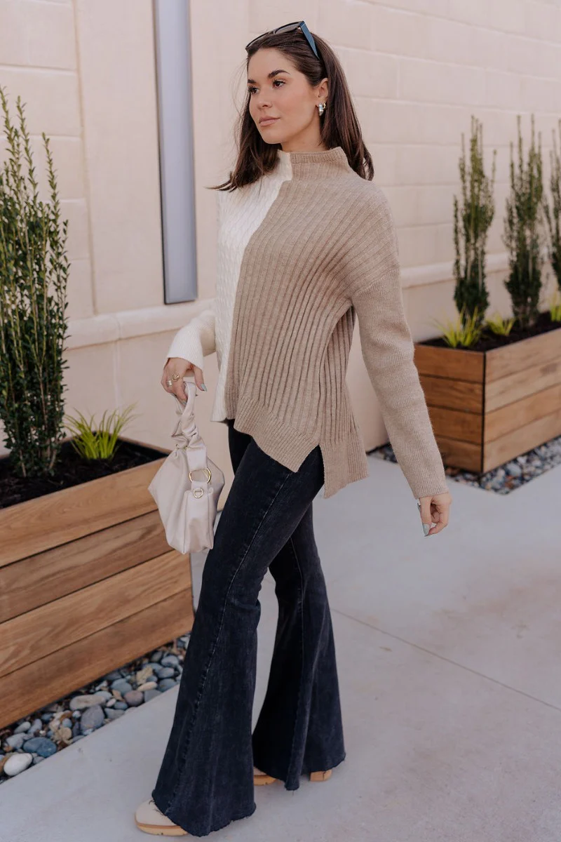 Lillian Taupe & Cream Long Sleeve Sweater - Image 5