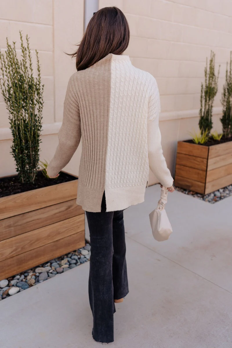 Lillian Taupe & Cream Long Sleeve Sweater - Image 7