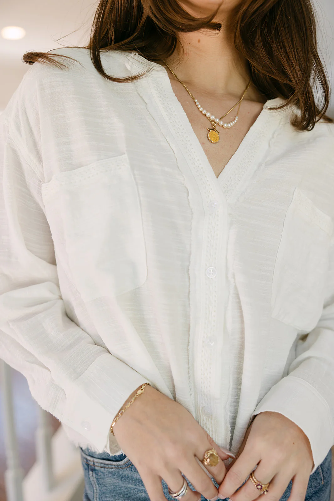Lillian White Frayed Long Sleeve Top - Image 3